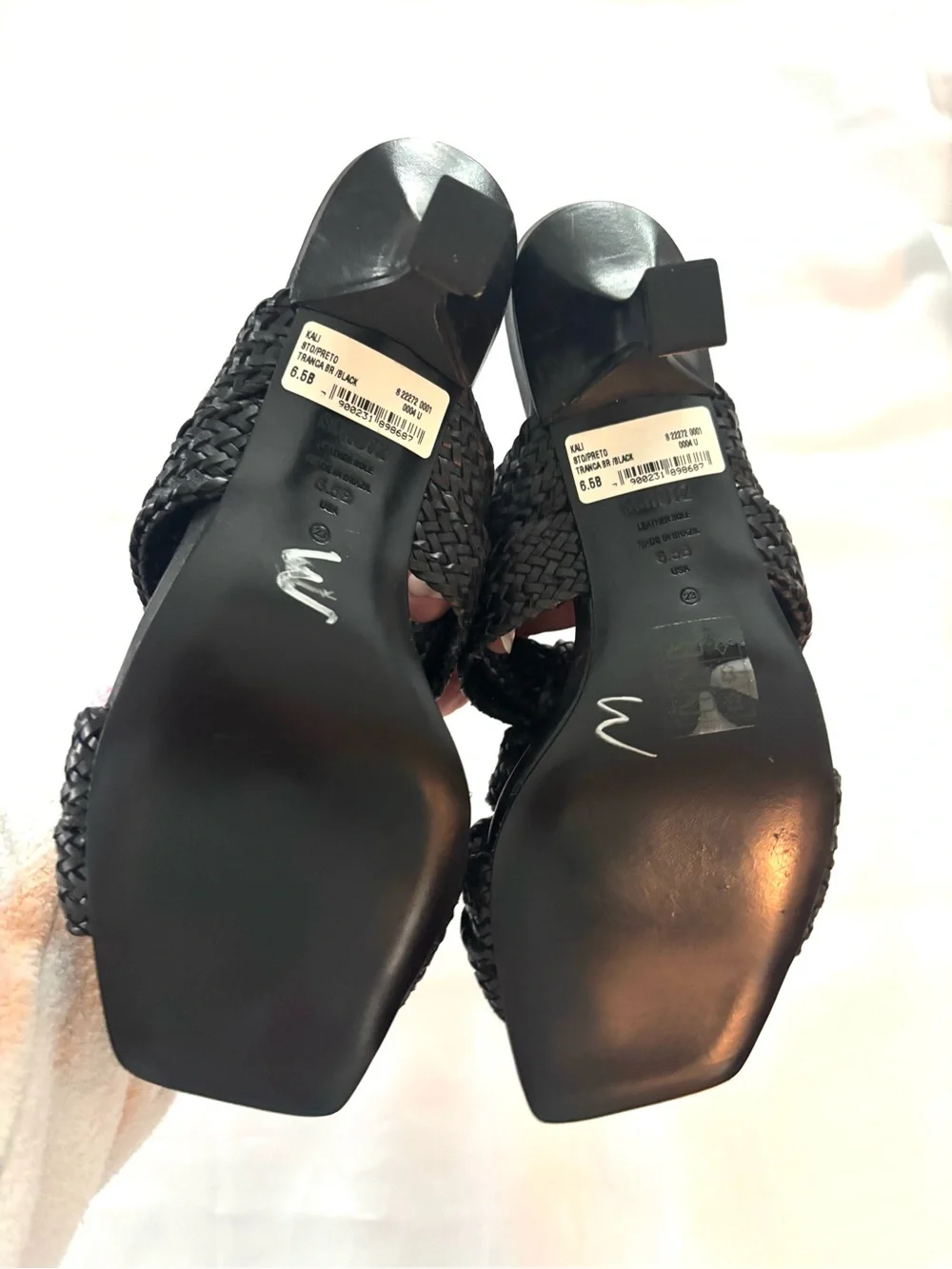 NWT SCHUTZ Black Kali Kitten Walk Heel Sandals Braided SZ 6.5 B
